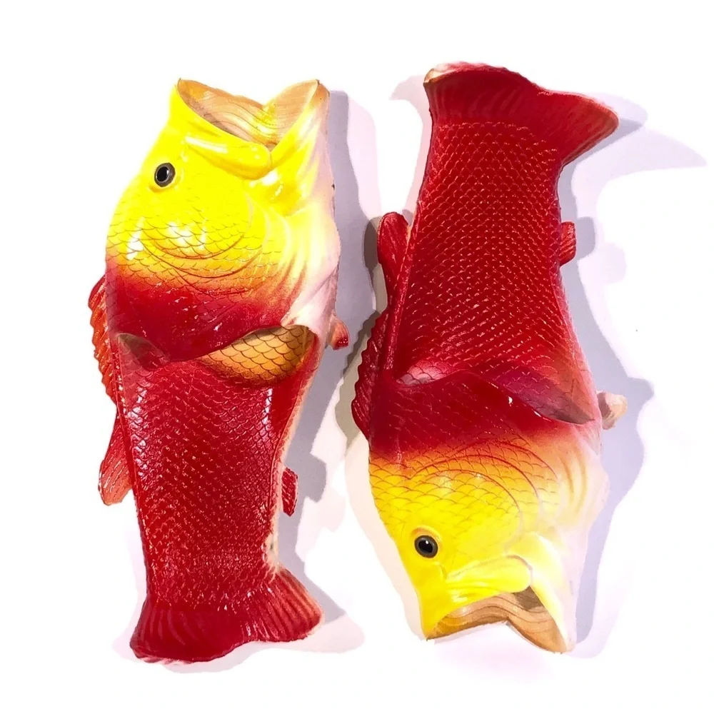 Yellow Res Bass Realistic Fish Shaped Unisex Summer Beach Sandals Shoes 42/43